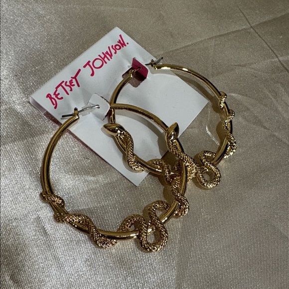Betsey Johnson Gold Textured Snake Hoops - Picture 2 of 2